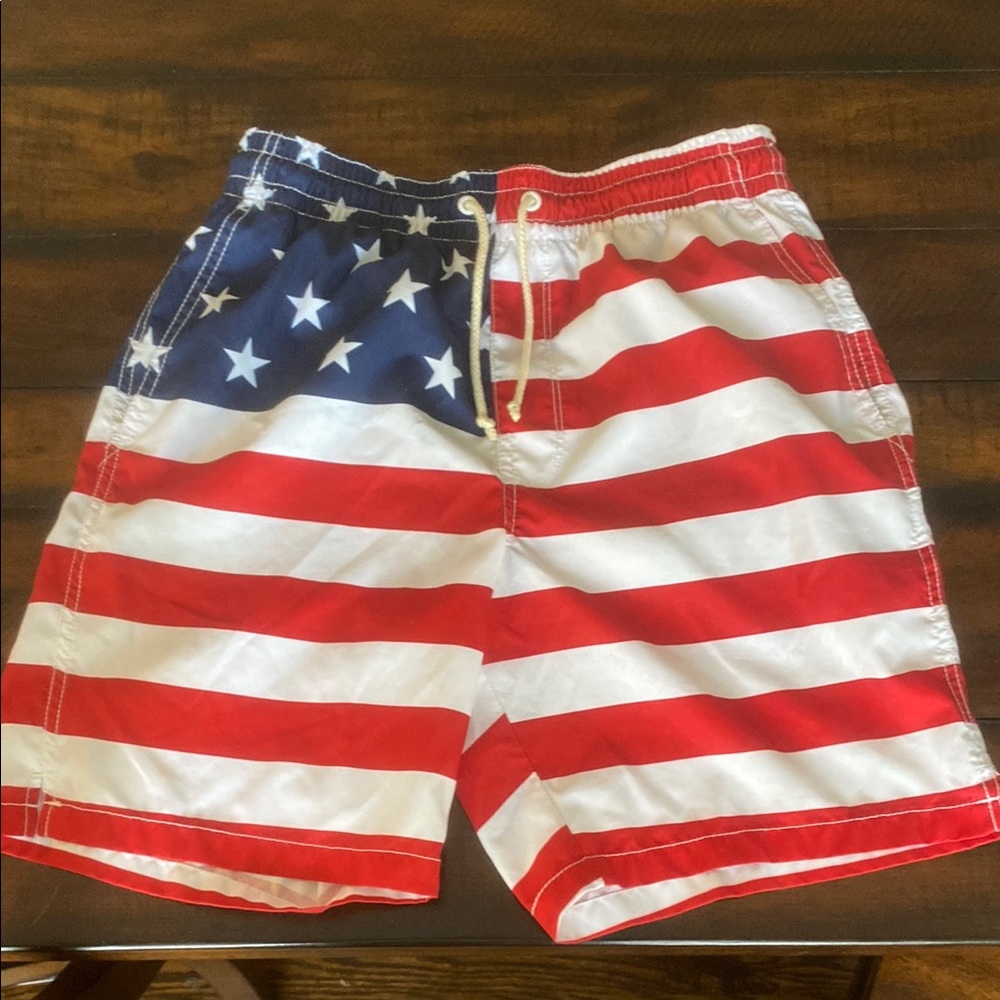 Old Navy Red and White Swim Trunks with Patriotic Design